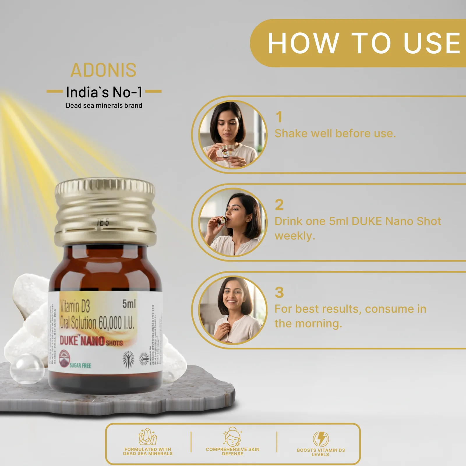 Adonis Duke Nano Shots | Vitamin D3 Oral Solution | Sugar-Free Bone & Muscle Support-2