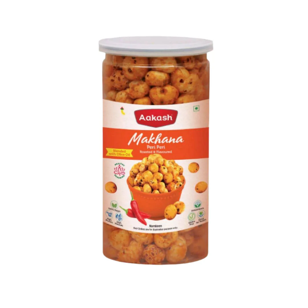 Akash Makhana Peri Peri | Roasted Fox Nuts | Spicy Indori Namkeen Jar 80 gm