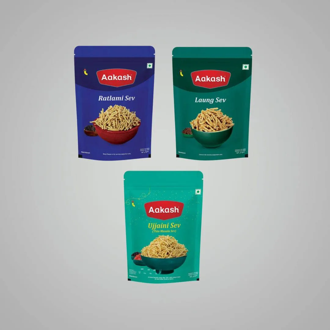 Akash namkeen Sev Combo | Authentic Indori Crispy Namkeen | Traditional Spice Blend 150 gm (Pack of 3)