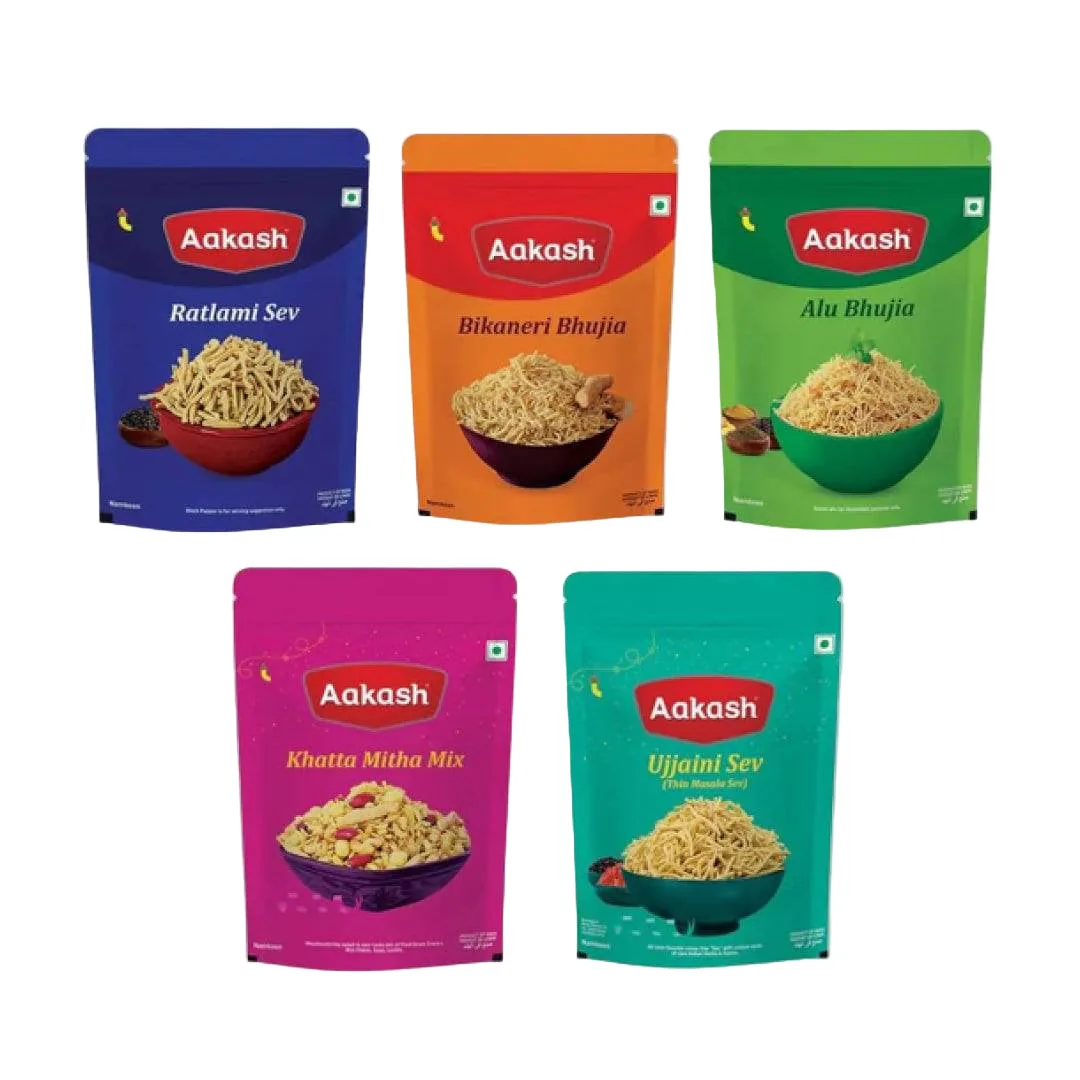 Akash Sev, Bhujia & Mixture Combo | Authentic Indori Namkeen | Crispy Spicy Snack Variety Pack