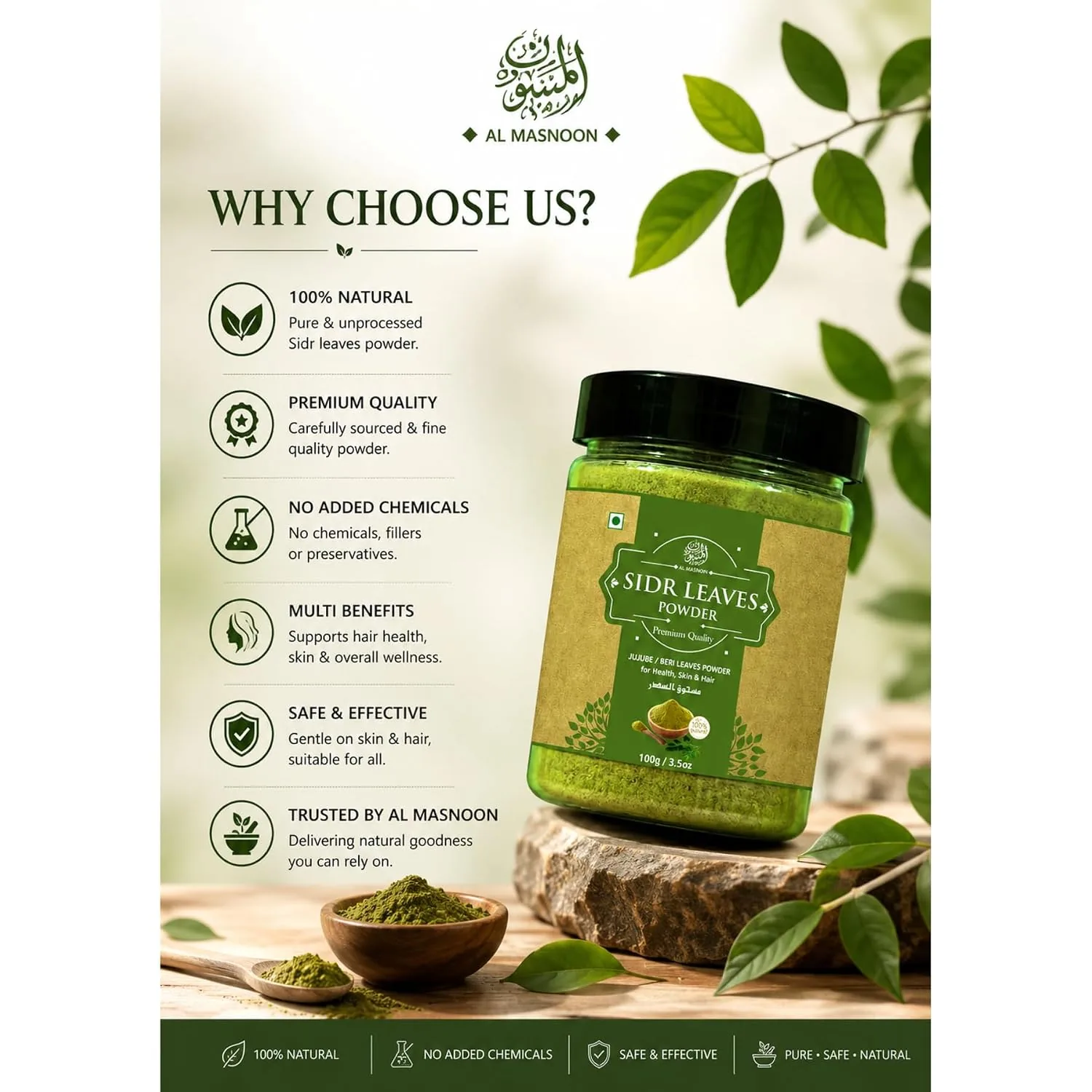 Al Masnoon Sidr Leaves Powder | Natural Scalp Soother & Skin Cleanser | Pure Lote Tree Leaf Powder-6