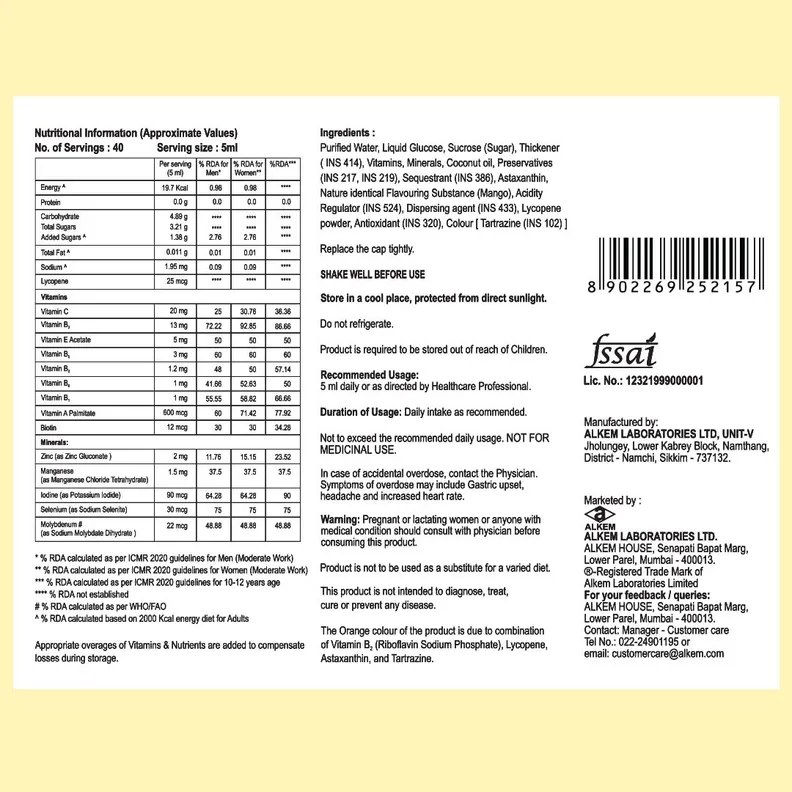 Alkem A to Z NS Syrup Mango Flavor | Multivitamin & Multimineral Supplement with Astaxanthin-2