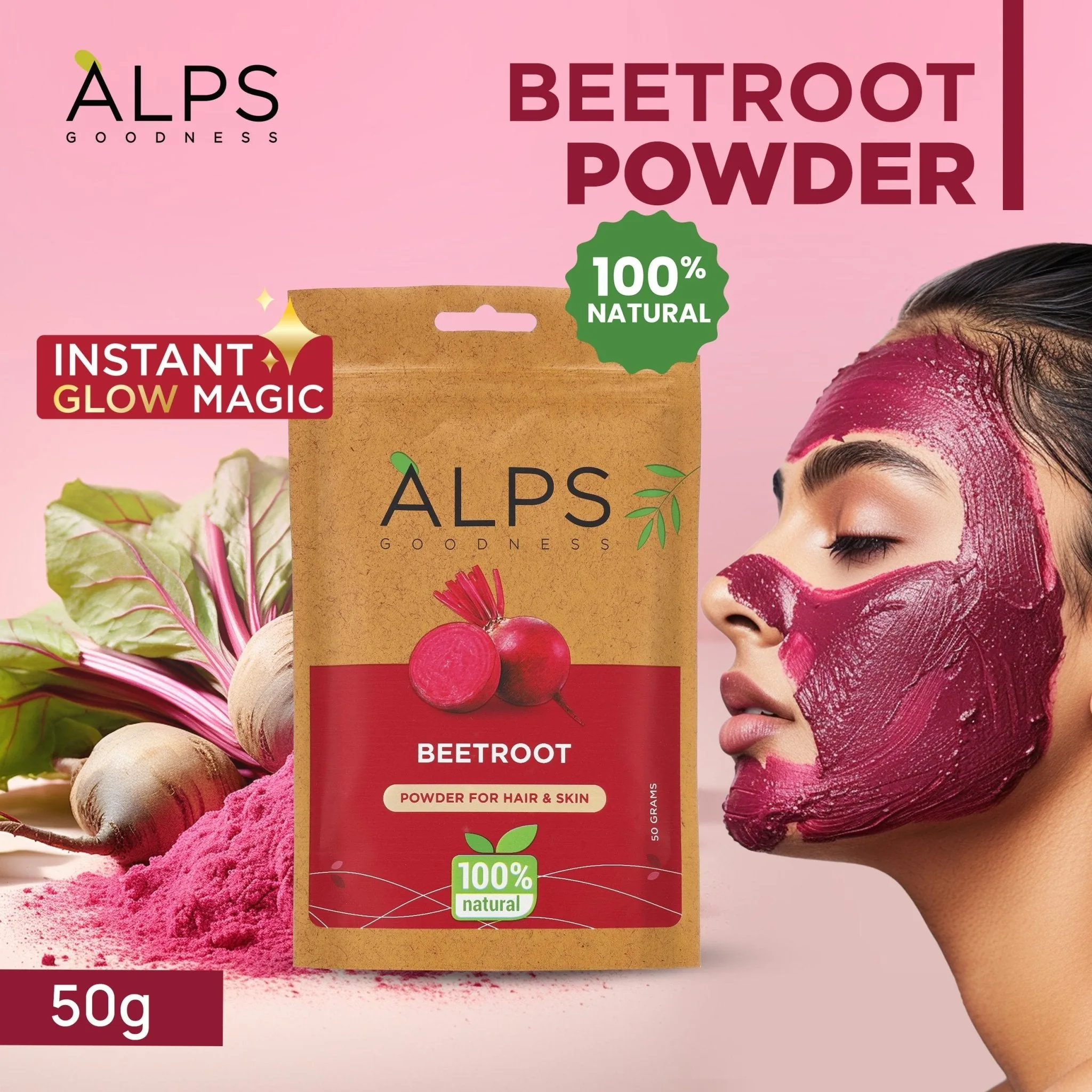 Alps Goodness Beetroot Powder | Natural Hair & Face Mask | Skin Brightening & Scalp Care-2