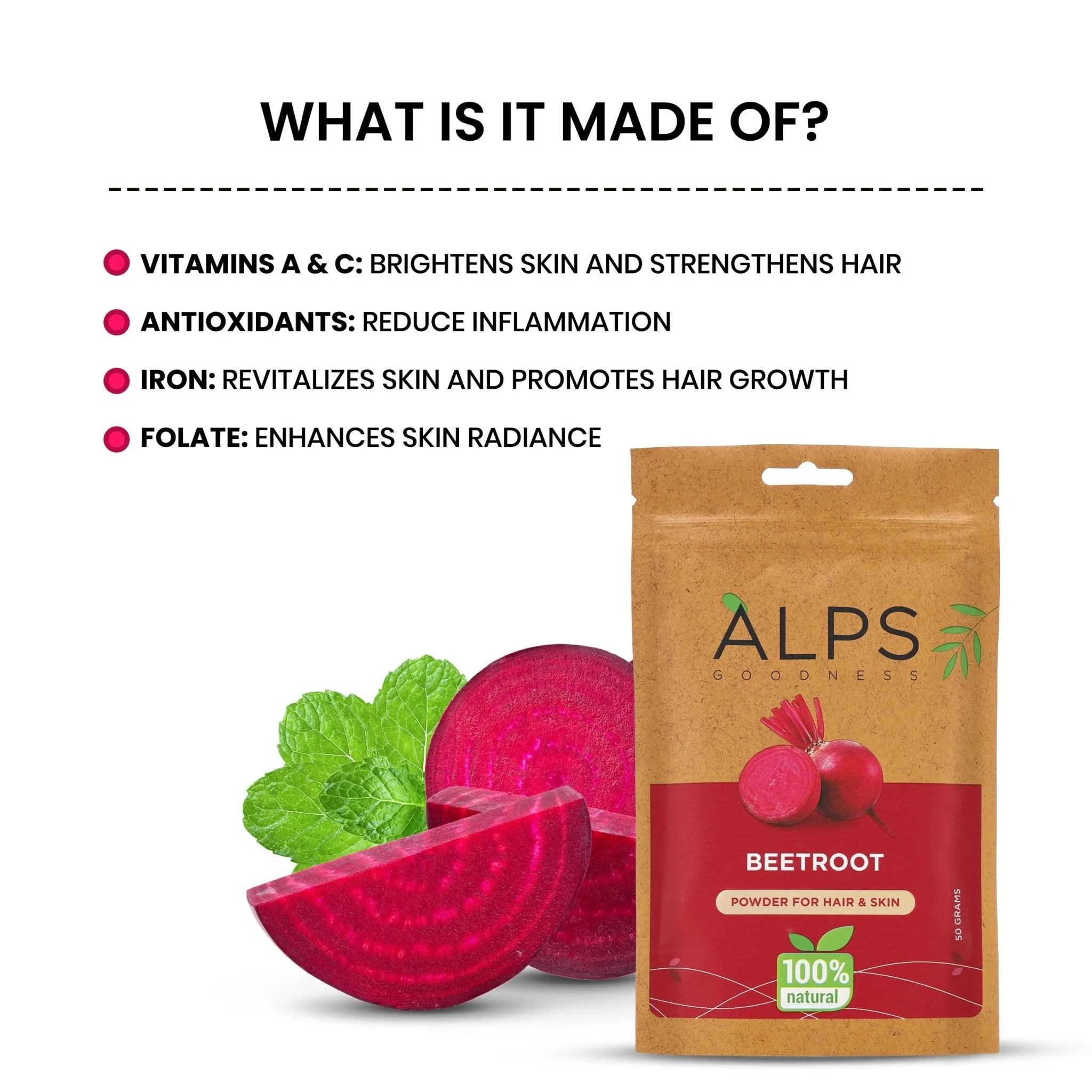 Alps Goodness Beetroot Powder | Natural Hair & Face Mask | Skin Brightening & Scalp Care-5