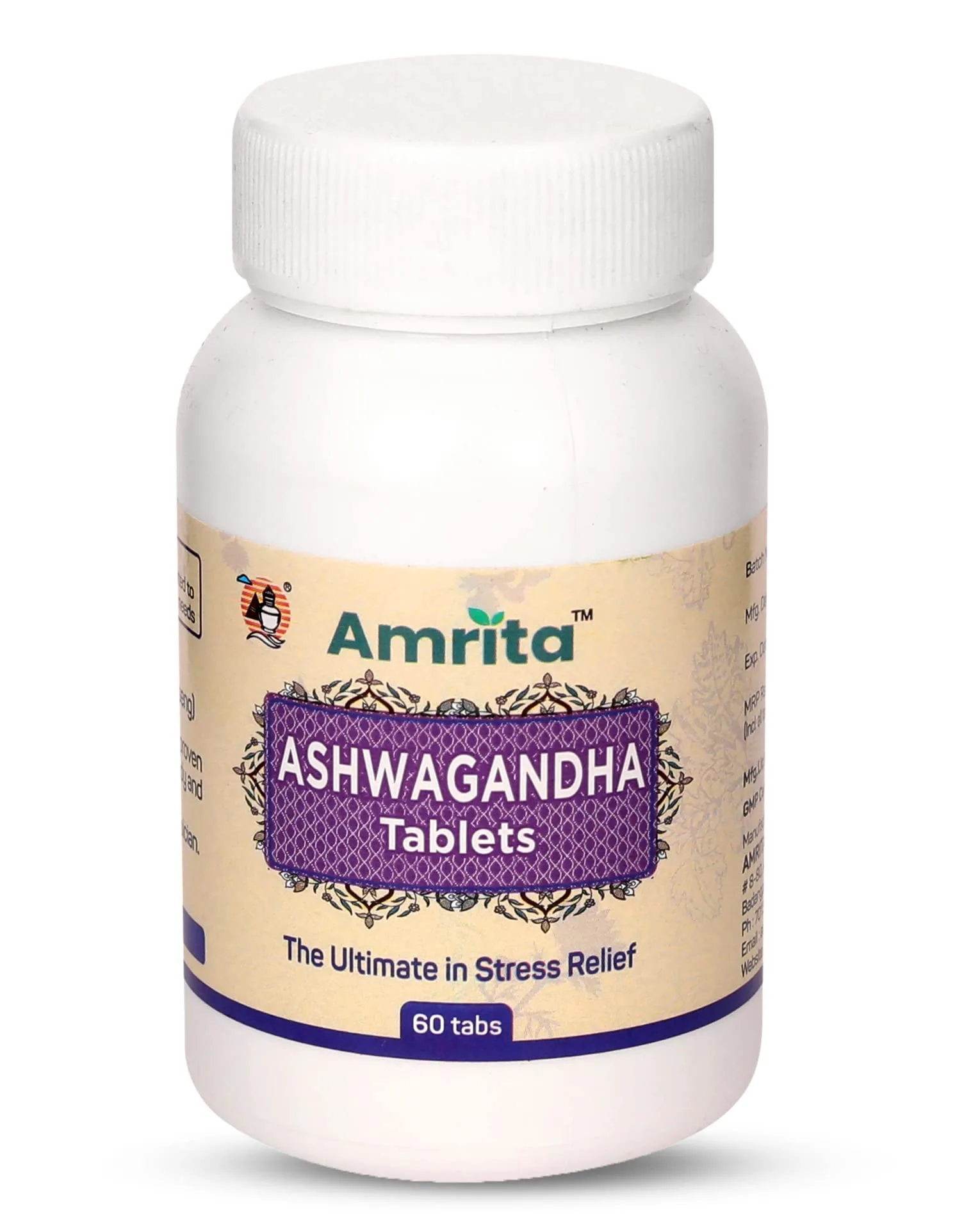 Amrita Ashwagandha Tablets | Ayurvedic Adaptogen Supplement | Natural Stress & Fatigue Relief