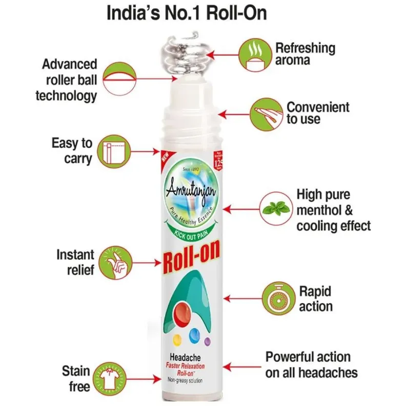 Amrutanjan Roll On | Headache Relief | Non-Greasy Faster Relaxation-5