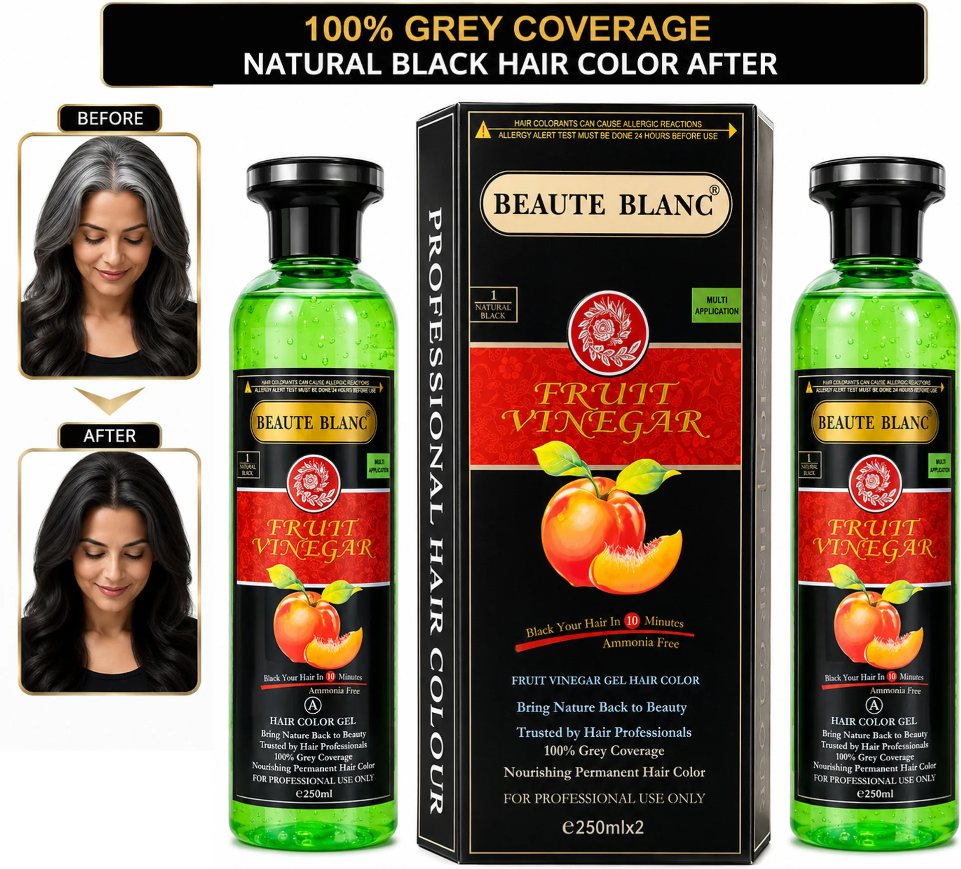 Aravli Beaute Blanc Fruit Vinegar Gel Hair Color - Natural Black | Damage-Repair Hair Dye | Gentle Gray Coverage-4