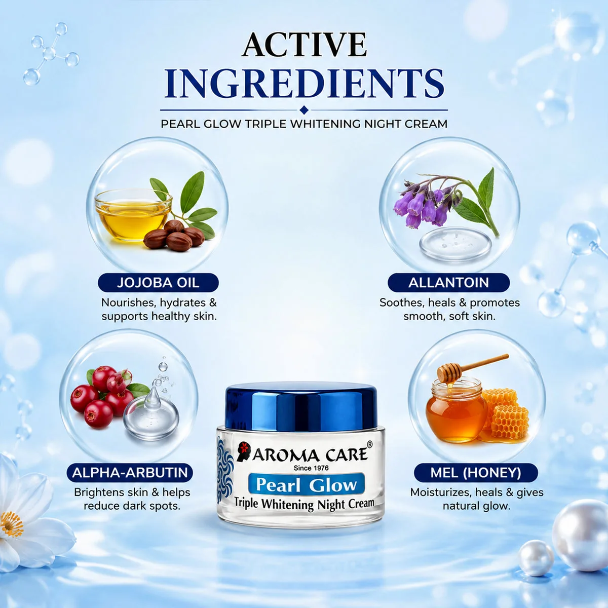Aroma Care Pearl Glow Triple Whitening Night Cream | Radiance Restoring Night Moisturizer | Dark Spot & Blemish Care-3
