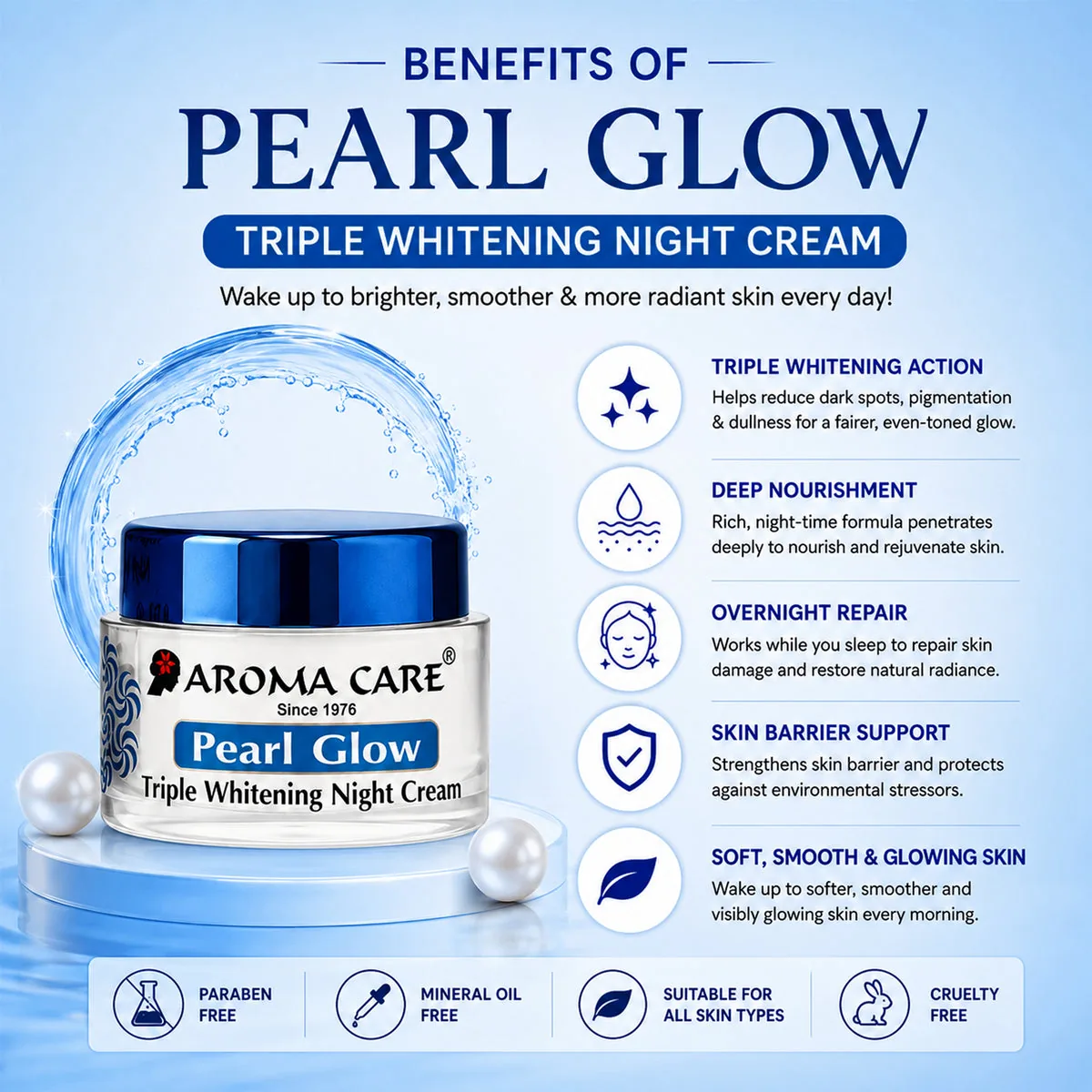 Aroma Care Pearl Glow Triple Whitening Night Cream | Radiance Restoring Night Moisturizer | Dark Spot & Blemish Care-5