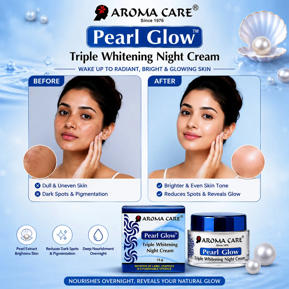 Aroma Care Pearl Glow Triple Whitening Night Cream | Radiance Restoring Night Moisturizer | Dark Spot & Blemish Care-6