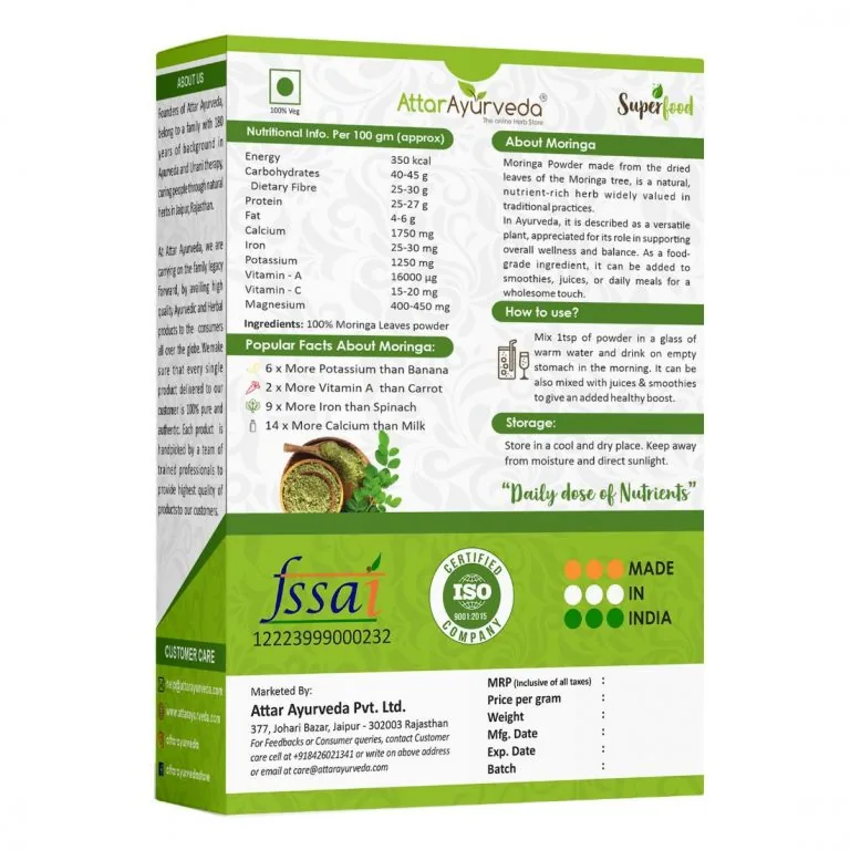 Attar Ayurveda Moringa Powder | Pure Drumstick Leaf Superfood | Natural Immunity and Energy Booster-2