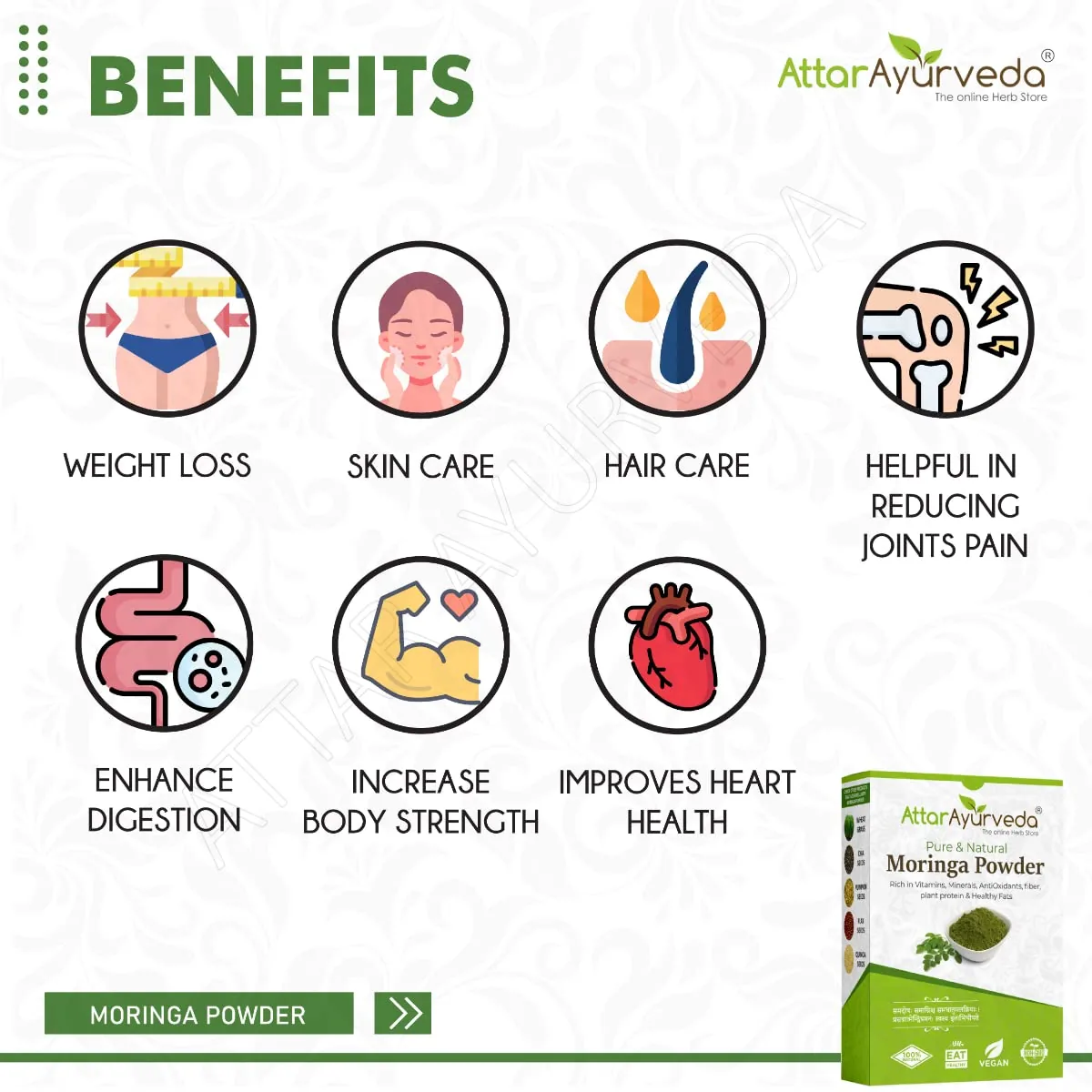 Attar Ayurveda Moringa Powder | Pure Drumstick Leaf Superfood | Natural Immunity and Energy Booster-4