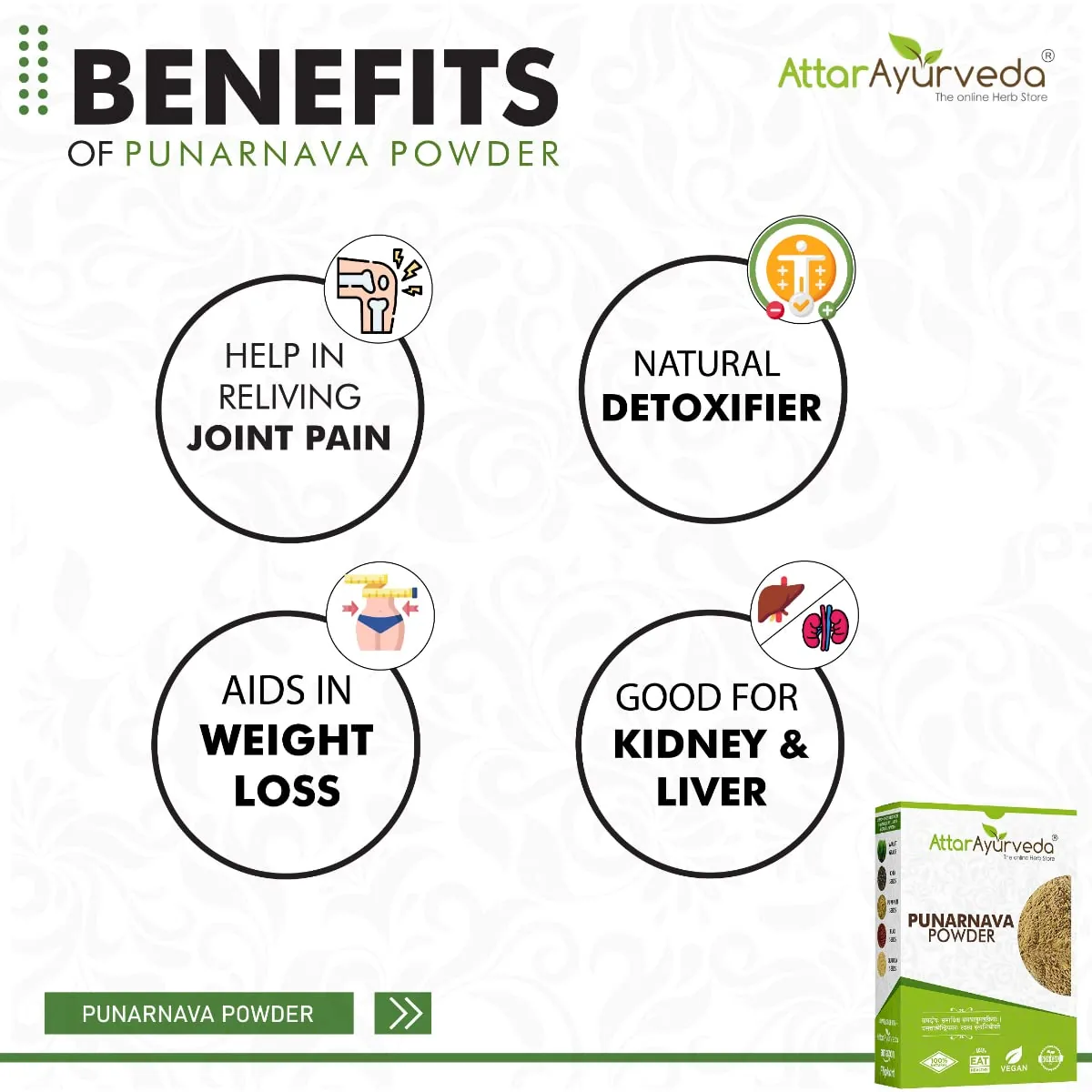 Attar Ayurveda Punarnava Powder | Pure Boerhavia Diffusa | Natural Kidney & Fluid Balance Support-6