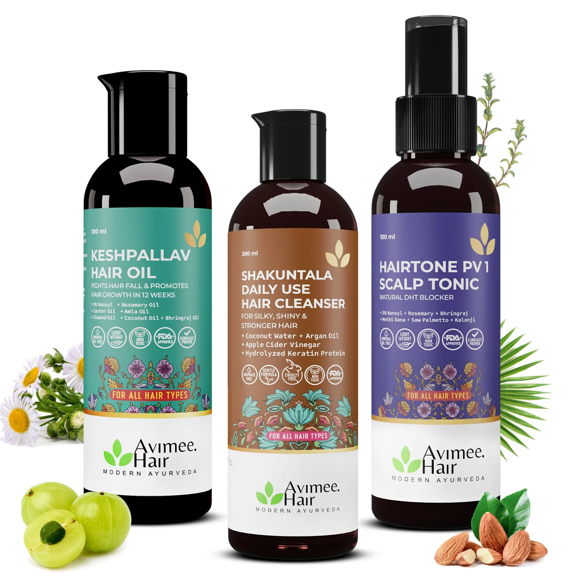 Avimee Herbal Anti Hairfall Kit | Complete Hair Care Routine | Strengthens Roots and Controls Hair Fall Combo of 3