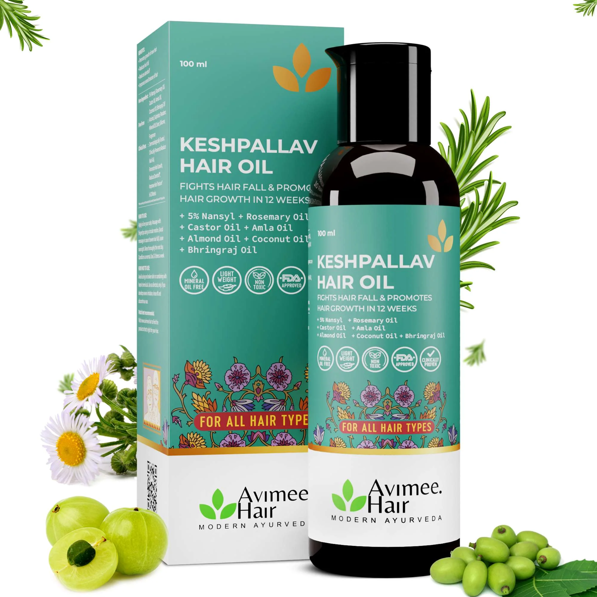 Avimee Herbal Hair Growth Kit | Complete 3-Step Ayurvedic Hair Care Routine | Keshpallav Oil, Shakuntala Cleanser & Scalptone Serum-2