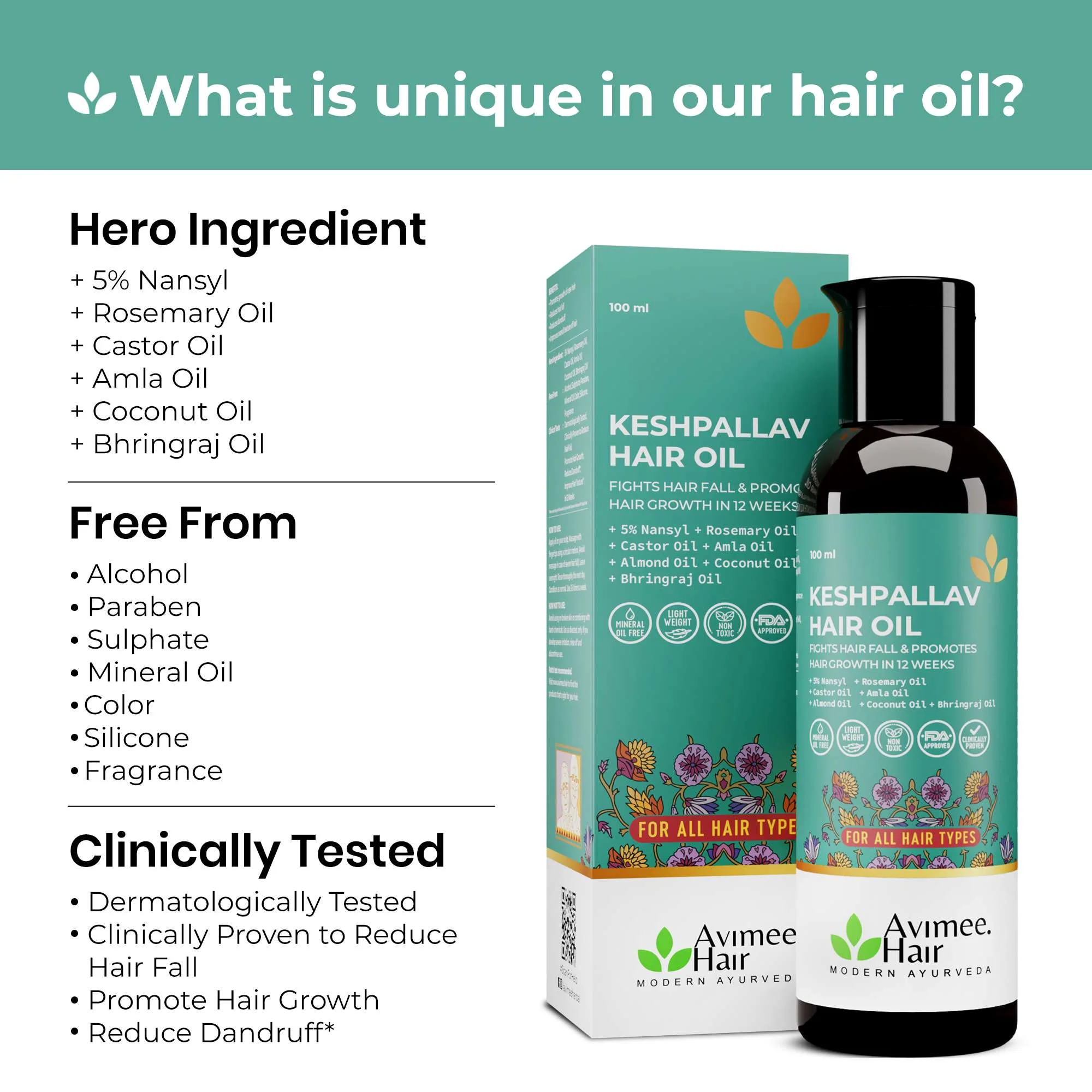 Avimee Herbal Hair Growth Kit | Complete 3-Step Ayurvedic Hair Care Routine | Keshpallav Oil, Shakuntala Cleanser & Scalptone Serum-5