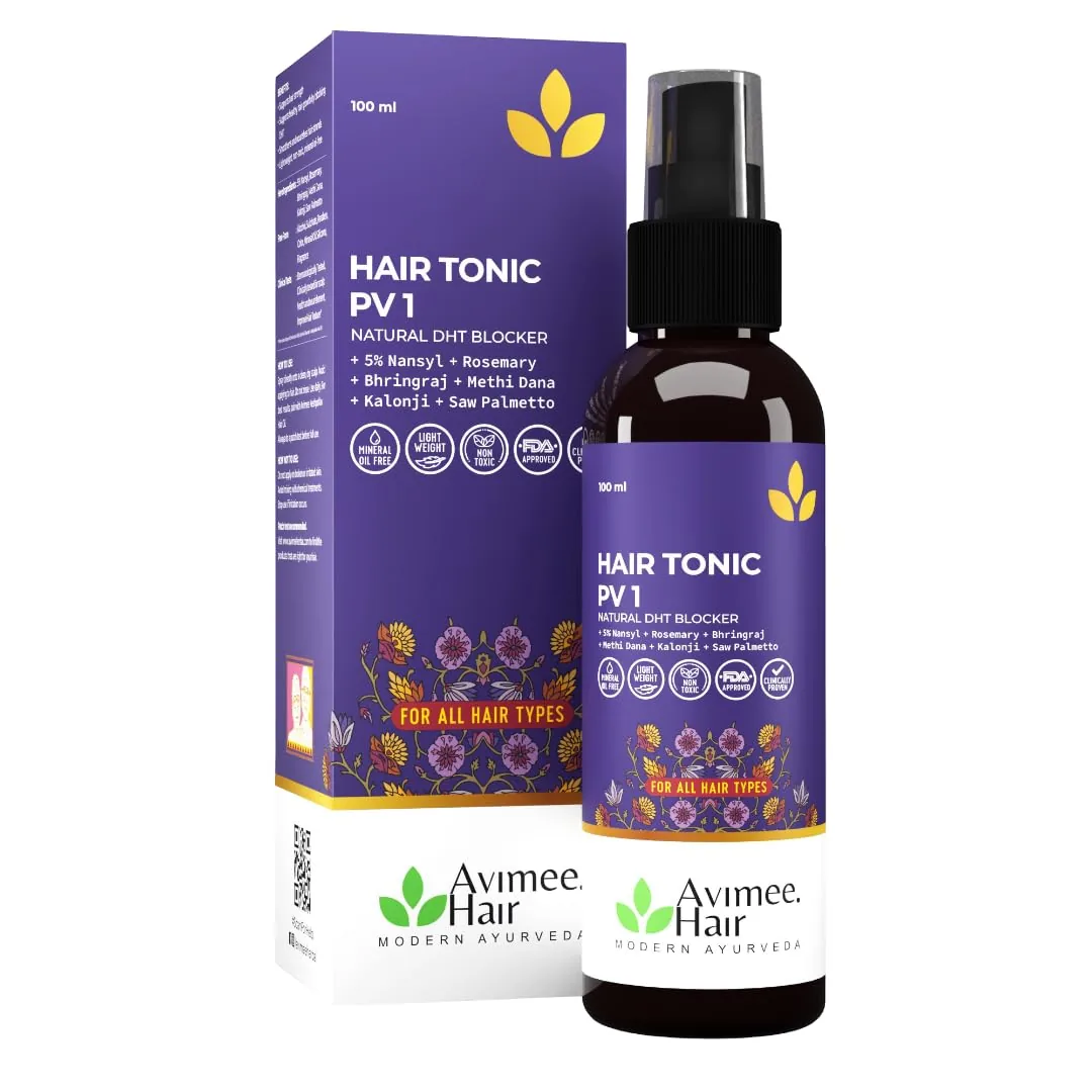 Avimee Herbal Hair Tone Pv 1 Scalp Spray | Natural DHT Blocker with Saw Palmetto | Herbal Hair Fall Control Formula 100 ml