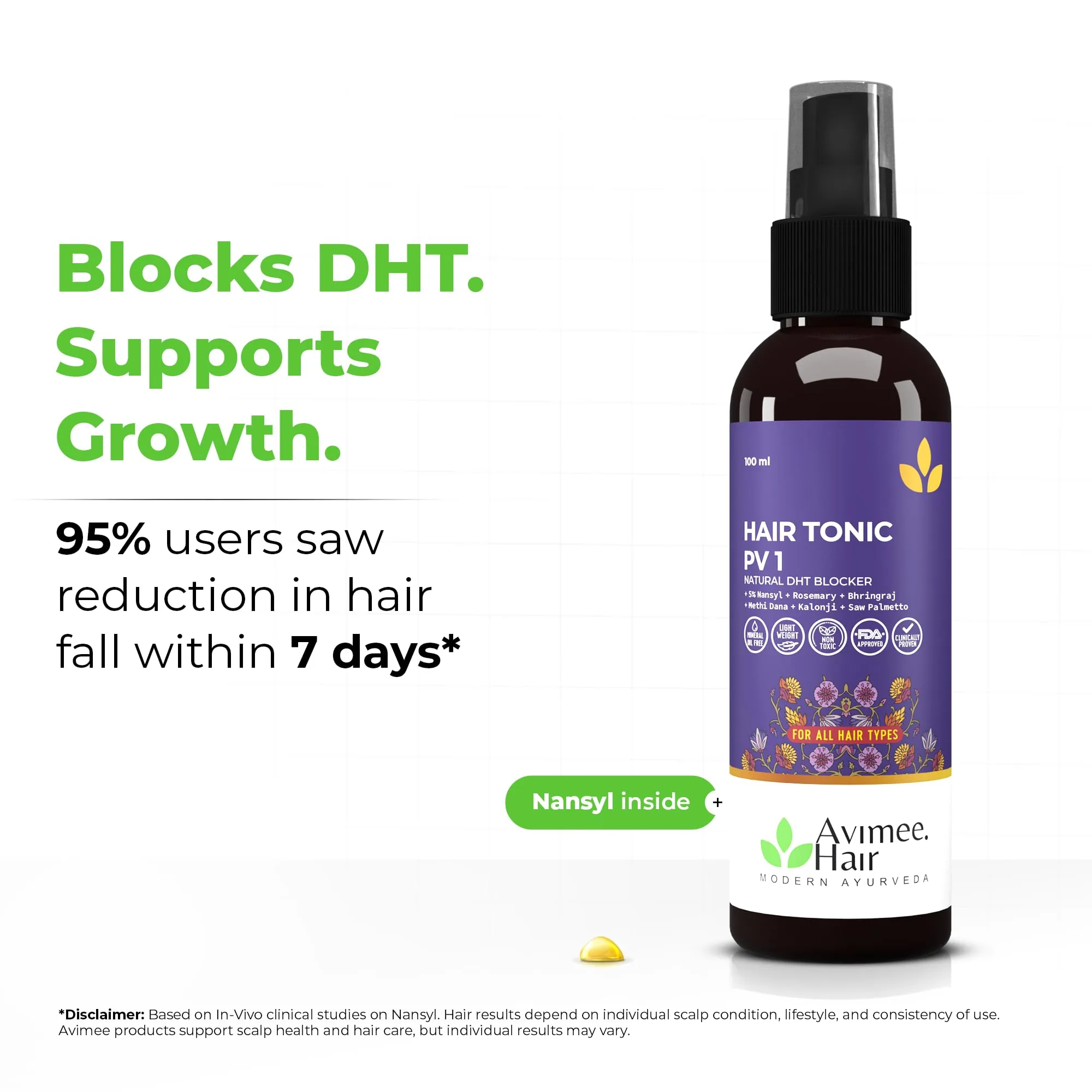 Avimee Herbal Hair Tone Pv 1 Scalp Spray | Natural DHT Blocker with Saw Palmetto | Herbal Hair Fall Control Formula-4