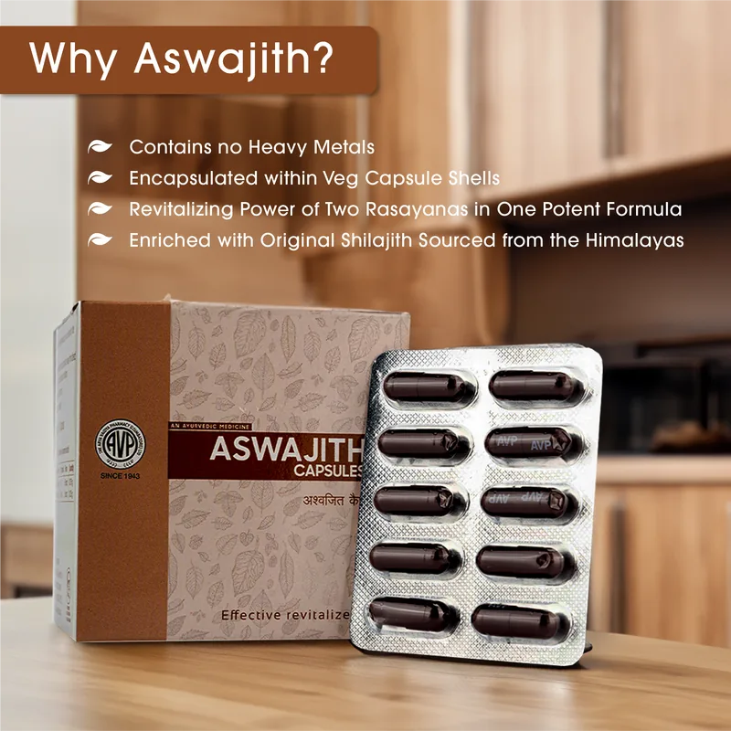 AVP Ayurveda Aswajith Capsules | Natural Revitalizer & Energy Supplement | Ashwagandha & Shilajit Formula-2