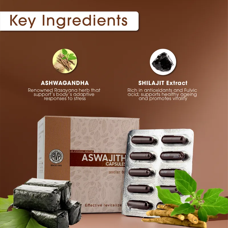 AVP Ayurveda Aswajith Capsules | Natural Revitalizer & Energy Supplement | Ashwagandha & Shilajit Formula-6
