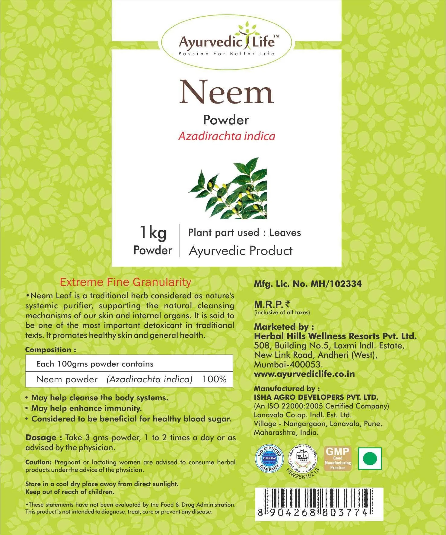 Ayurvedic Life Neem Powder | Pure Azadirachta Indica Leaf Powder | Natural Blood Purifier & Skin Care Support-2