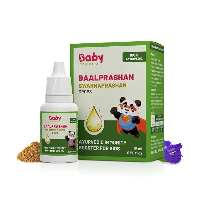 Babyorgano Swarnaprashan Drops (Baalprashan) | Ayurvedic Immunity Booster for Kids | 24K Gold & Herbal Formula