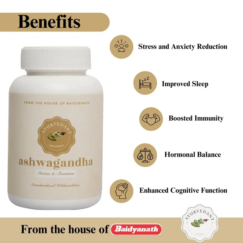 Baidyanath Jhansi Ayurvedant Ashwagandha Tablets | Pure Adaptogenic Extract | Stress Relief & Vitality Support-3