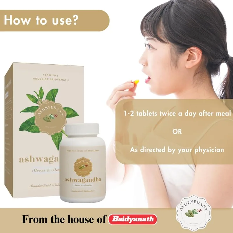 Baidyanath Jhansi Ayurvedant Ashwagandha Tablets | Pure Adaptogenic Extract | Stress Relief & Vitality Support-5