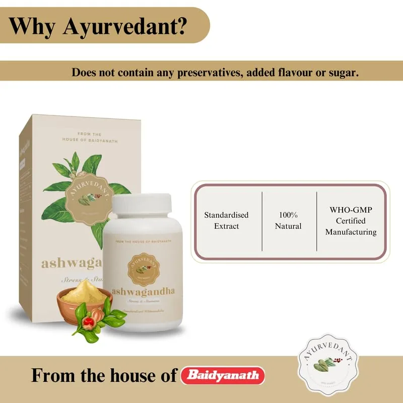 Baidyanath Jhansi Ayurvedant Ashwagandha Tablets | Pure Adaptogenic Extract | Stress Relief & Vitality Support-6