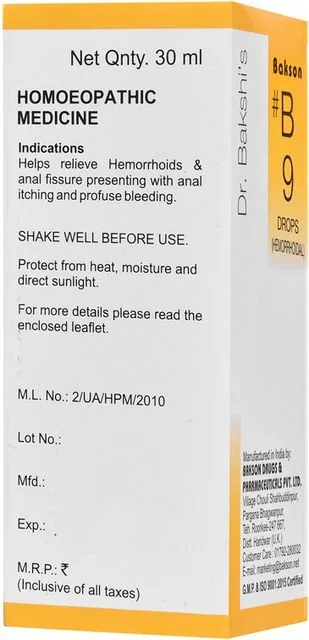 Bakson's Homeopathy B9 Hemorrhoidal Drops | Homeopathic Remedy | Relief from Piles and Anal Fissures-2