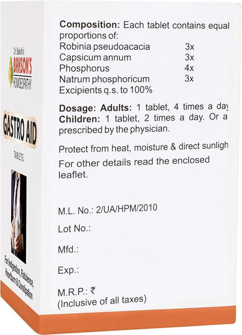 Bakson's Homeopathy Gastro Aid Tablets | Natural Digestive Support | Relief from Acidity & Gas-1