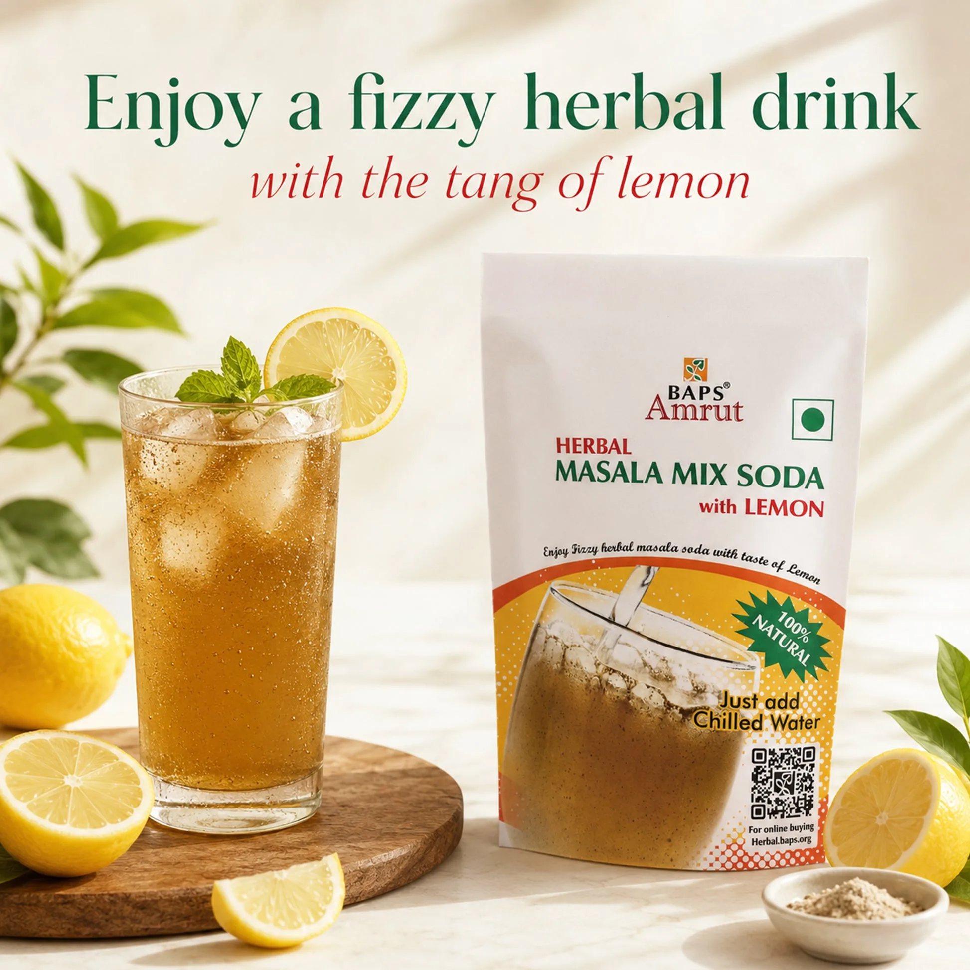 Baps Amrut Herbal Masala Mix Soda With Lemon | Effervescent Digestive Drink | Natural Acidity and Gas Relief-1