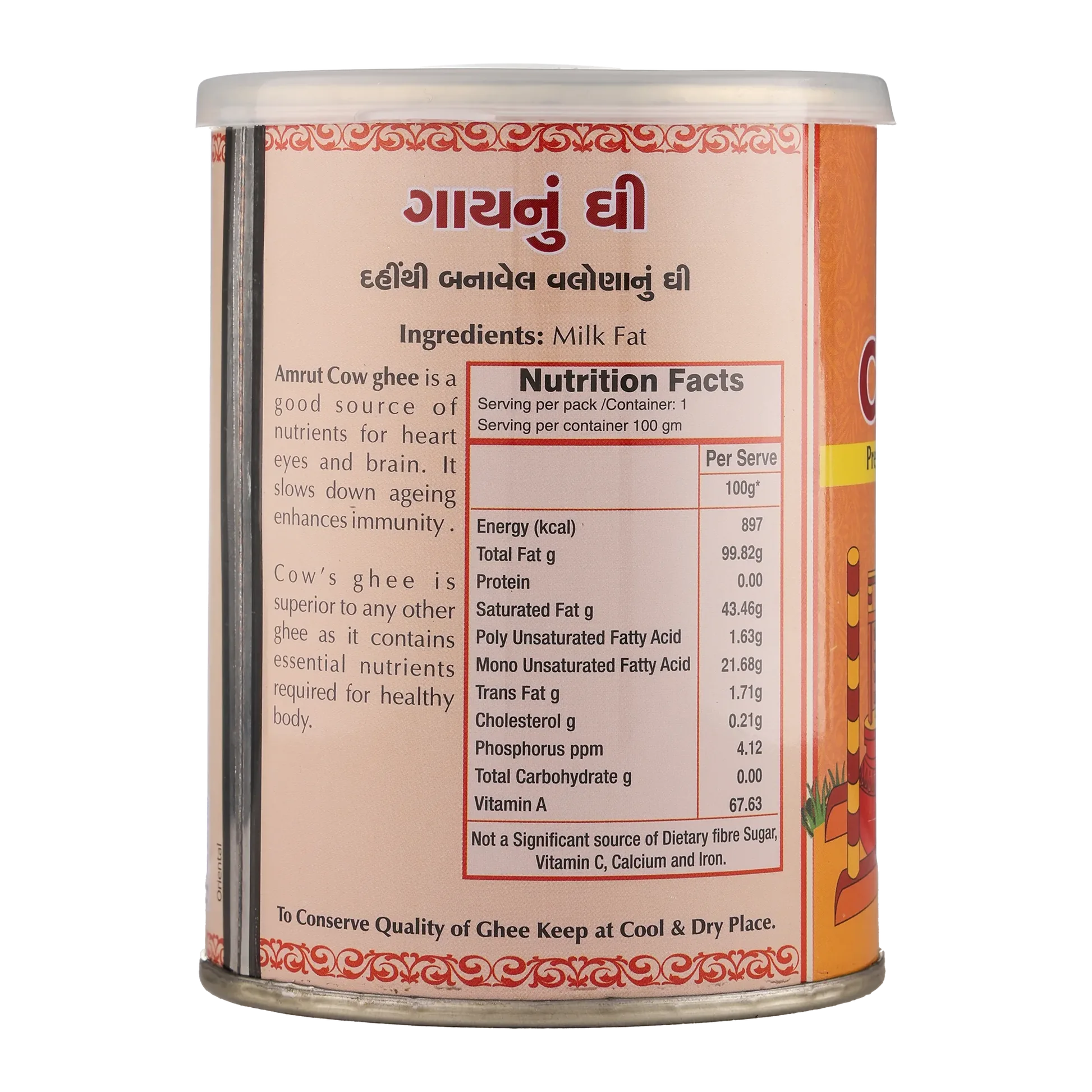 Baps Amrut Indian Cow's Ghee | Vedic Bilona Method Clarified Butter | 100% Grass-Fed Cow Ghee-1