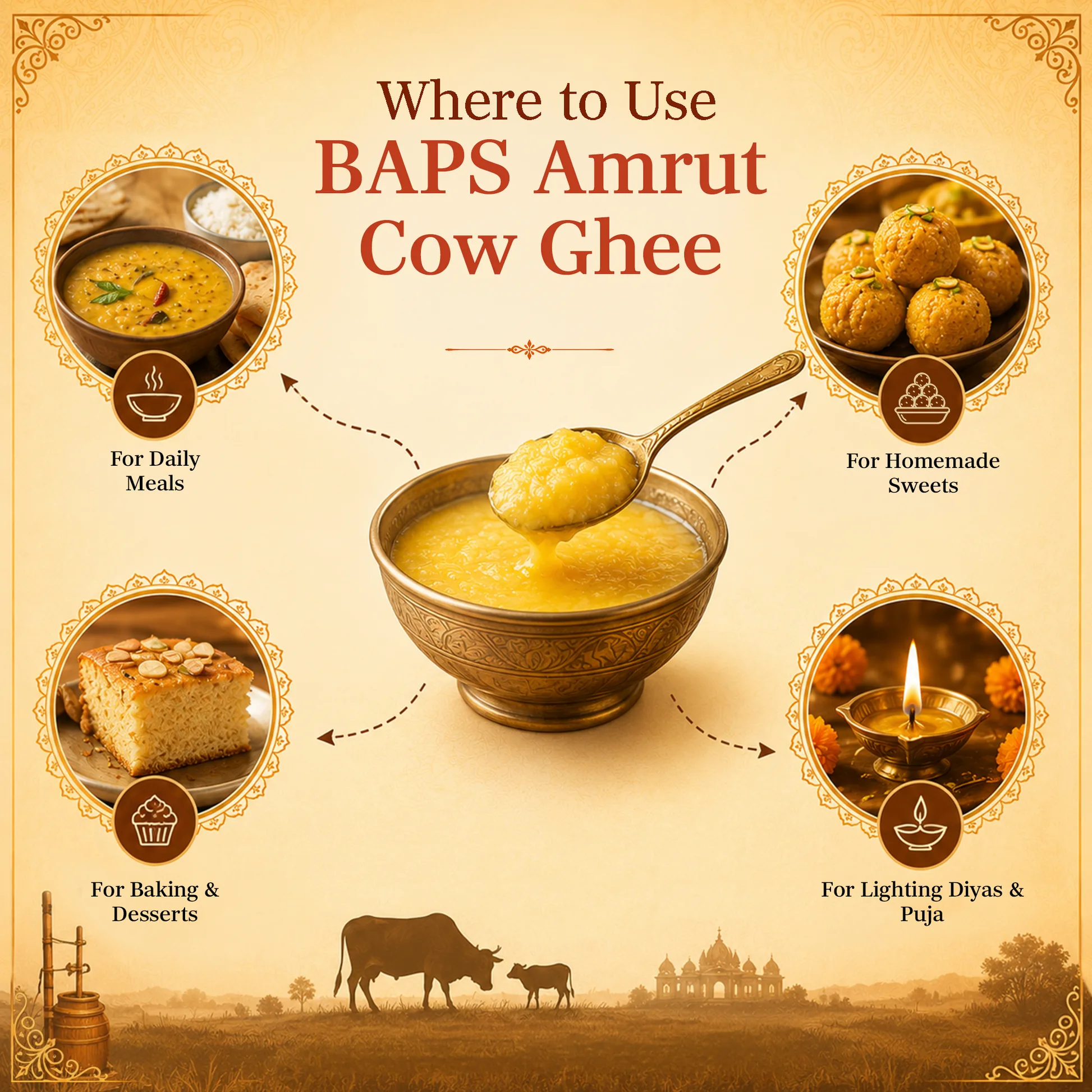 Baps Amrut Indian Cow's Ghee | Vedic Bilona Method Clarified Butter | 100% Grass-Fed Cow Ghee-5