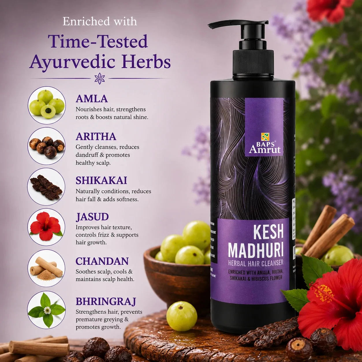 Baps Amrut Keshmadhuri Shampoo | Ayurvedic Hair Cleanser | Anti-Dandruff and Scalp Nourishment-2