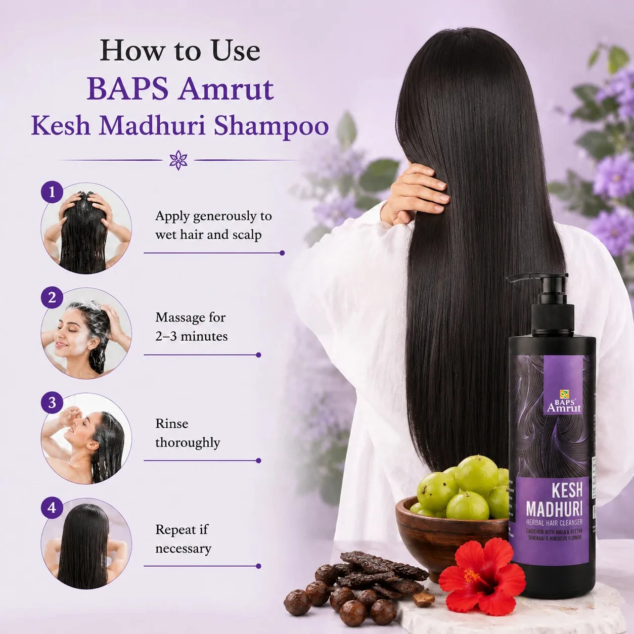 Baps Amrut Keshmadhuri Shampoo | Ayurvedic Hair Cleanser | Anti-Dandruff and Scalp Nourishment-4