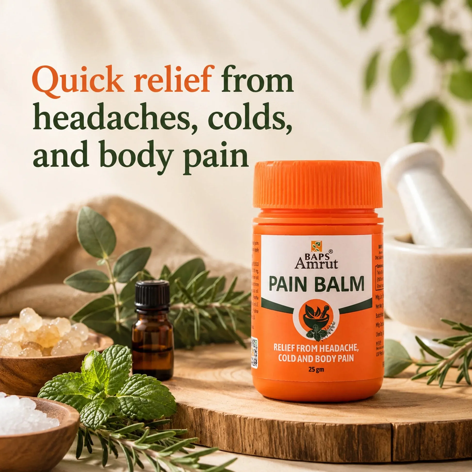 Baps Amrut Pain Balm | Ayurvedic Herbal Relief | Soothing Aromatic Oils-2