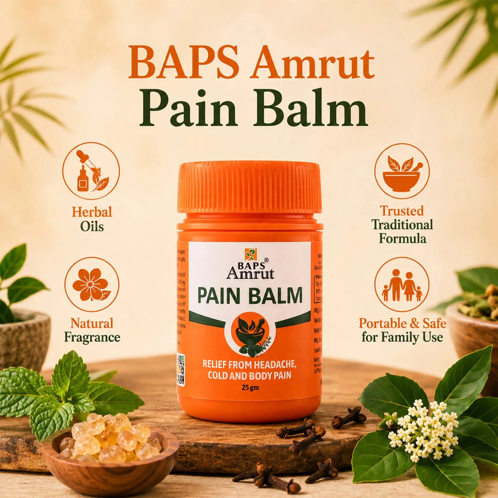 Baps Amrut Pain Balm | Ayurvedic Herbal Relief | Soothing Aromatic Oils-4
