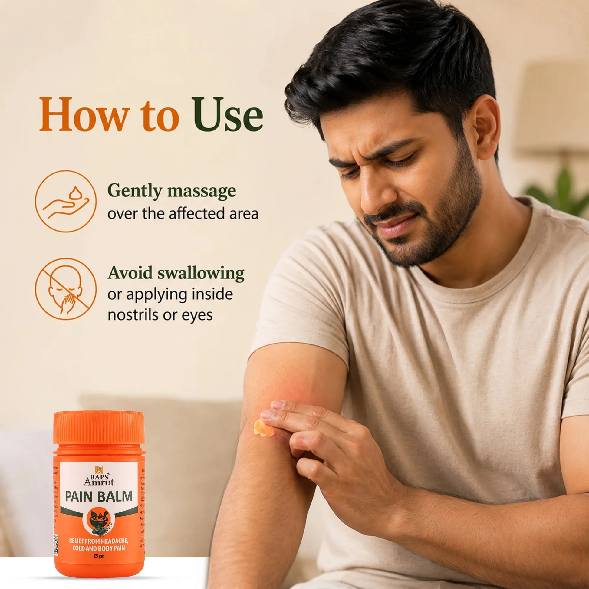 Baps Amrut Pain Balm | Ayurvedic Herbal Relief | Soothing Aromatic Oils-5
