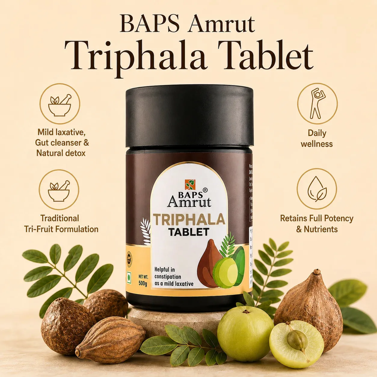 Baps Amrut Triphala Tablets | Ayurvedic Digestive Support | Natural Colon Cleanse & Detox-4