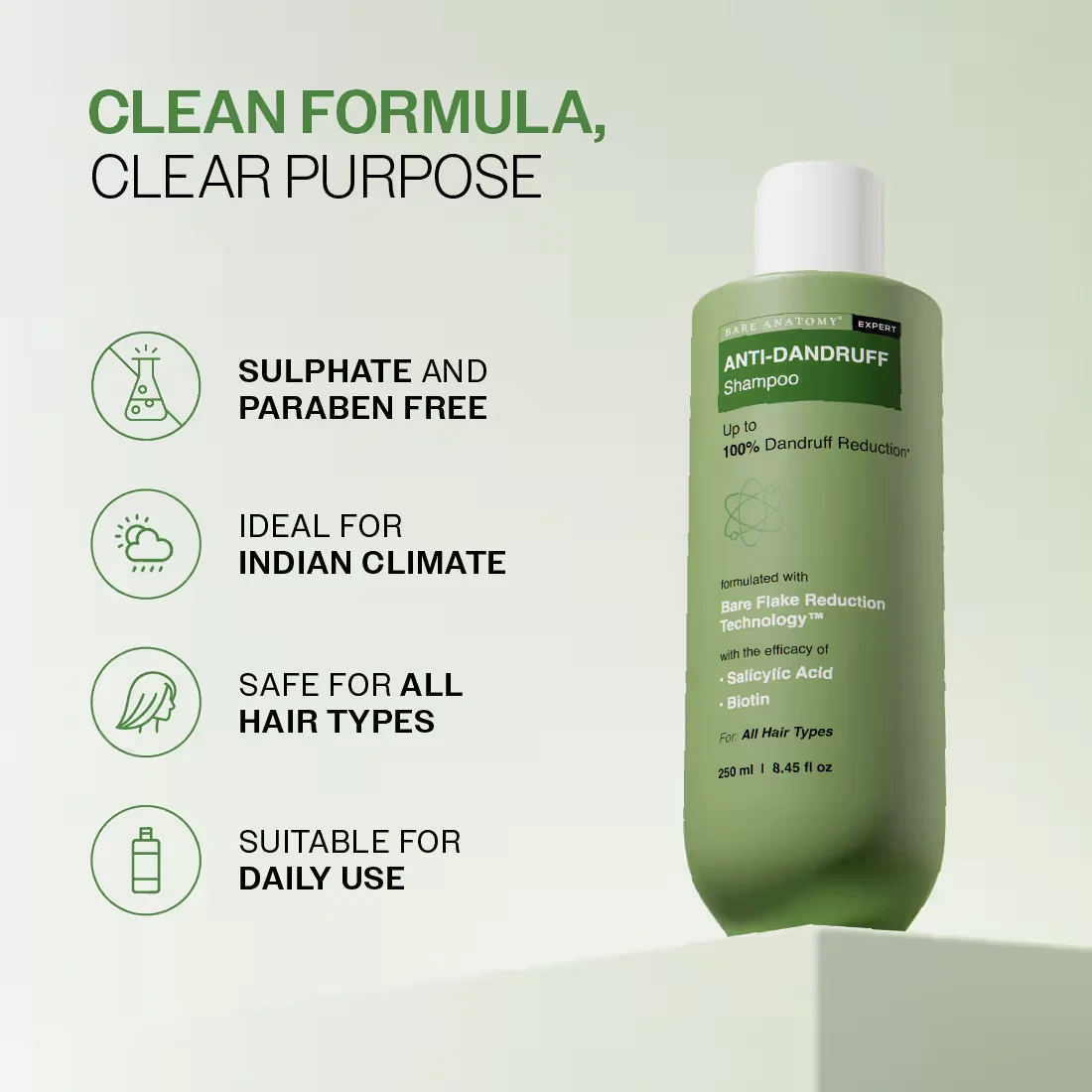 Bare Anatomy Expert Anti-Dandruff Shampoo | Salicylic Acid & Biotin Scalp Cleanser | Flake Control and Hair Strength-1