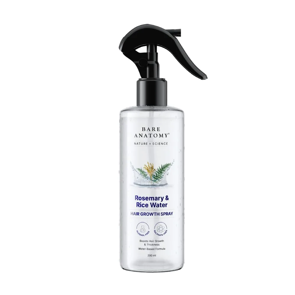 Bare Anatomy Rosemary & Rice Water Hair Growth Spray | Leave-In Scalp Treatment | Frizz-Free Hair Mist Bare Anatomy Rosemary & Rice Water Hair Growth Spray | Leave-In Scalp Treatment | Frizz-Free Hair Mist - 200 ml