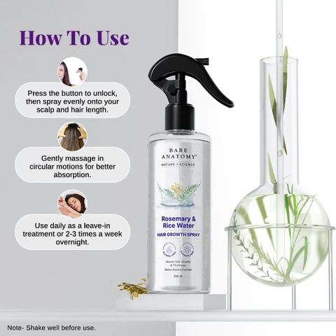 Bare Anatomy Rosemary & Rice Water Hair Growth Spray | Leave-In Scalp Treatment | Frizz-Free Hair Mist-2