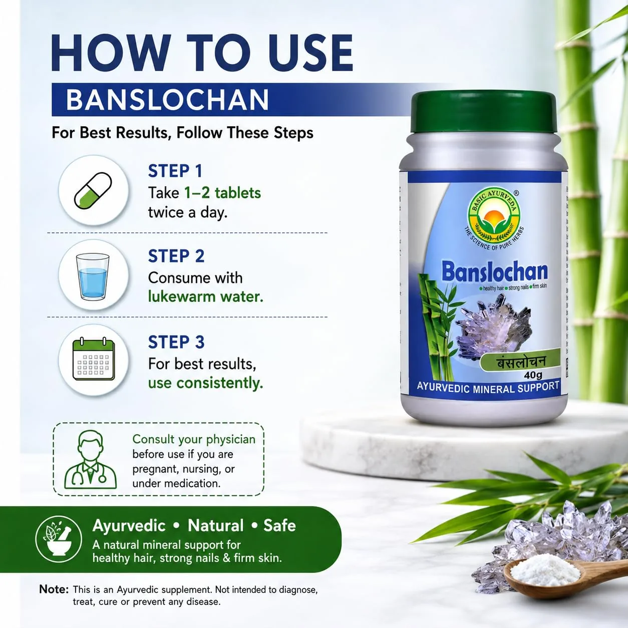 Basic Ayurveda Banshlochan | Natural Bamboo Silica | Pure Ayurvedic Resin for Joint, Hair & Nail Health-5