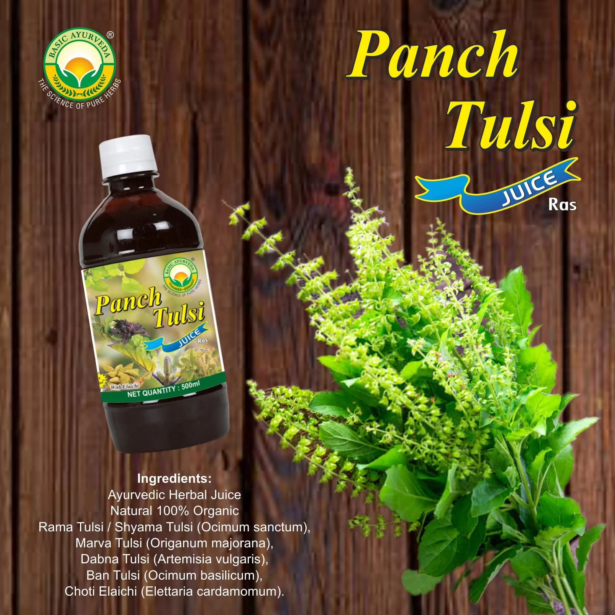 Basic Ayurveda Panch Tulsi Juice Ras | Herbal Immunity Booster | Natural Respiratory & Stress Support-5