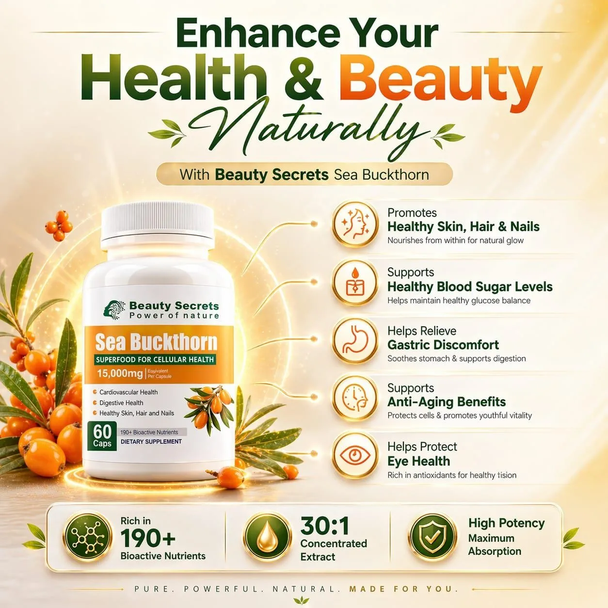 Beauty Secrets Himalayan Sea Buckthorn Capsules | High Potency Omega-7 Supplement | Skin & Immune Support-4