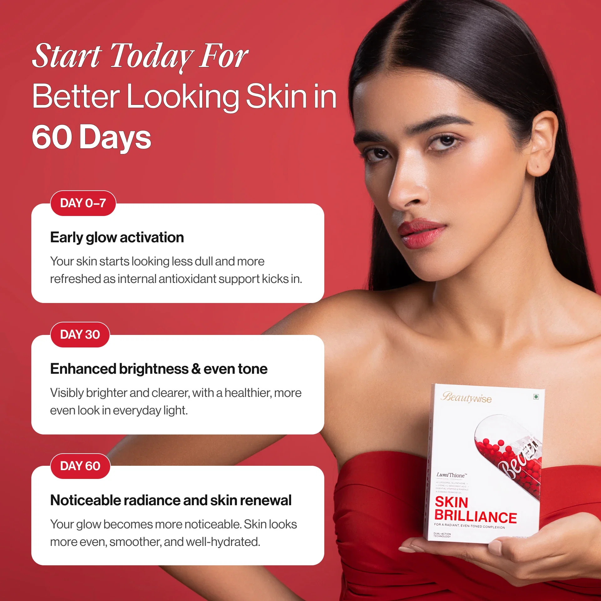 Beautywise Dual Action Skin Brilliance Veg Capsules | Liposomal Glutathione & Evening Primrose Oil Supplement | Advanced Skin Brightening & Hydration Formula-1