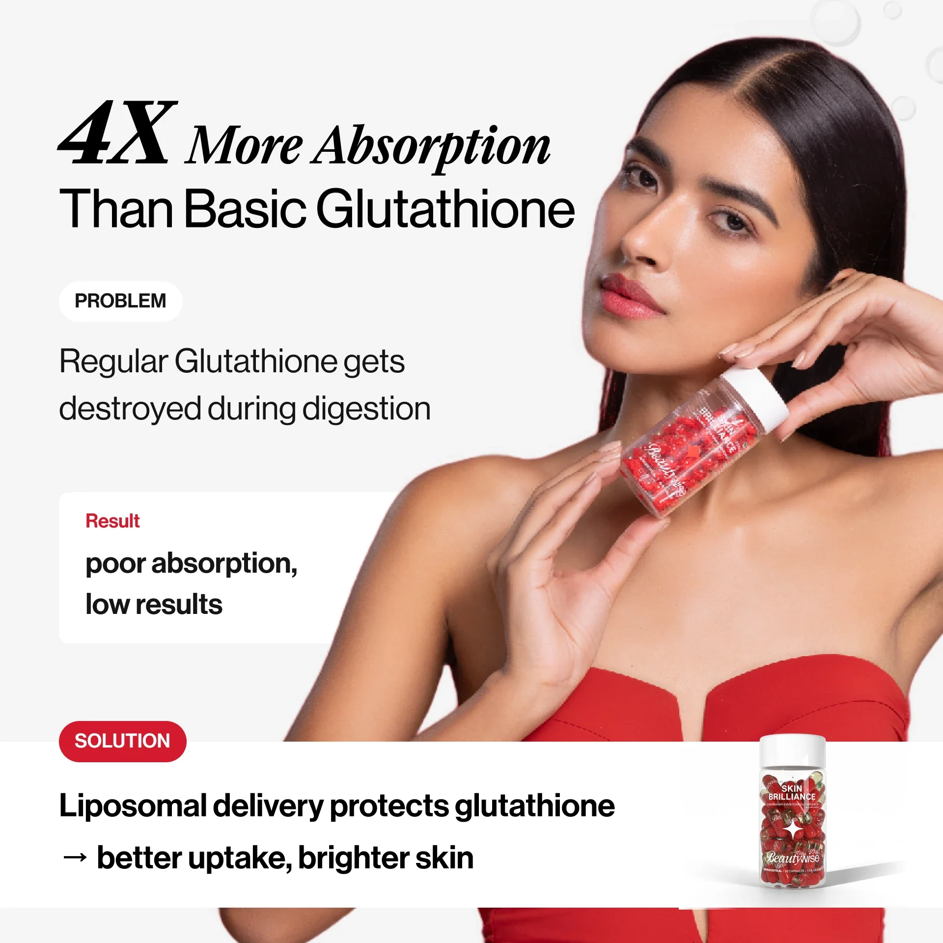 Beautywise Dual Action Skin Brilliance Veg Capsules | Liposomal Glutathione & Evening Primrose Oil Supplement | Advanced Skin Brightening & Hydration Formula-3