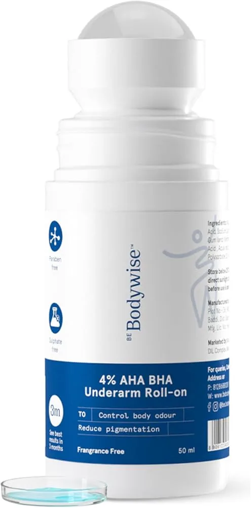 BeBodywise 4% AHA BHA Underarm Roll On | Fragrance-Free Deodorant | Odor Control and Pigmentation Correction-1