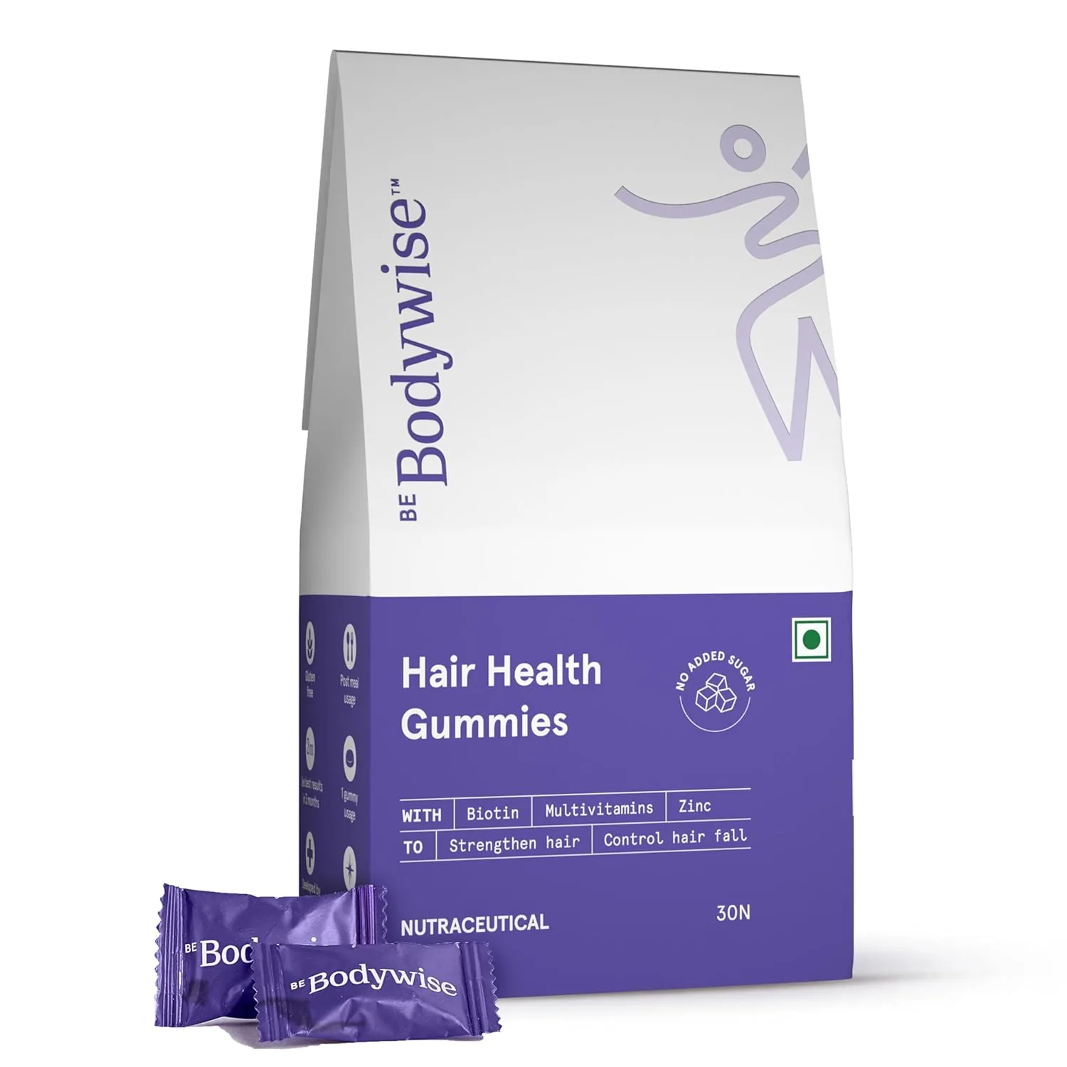 BeBodywise Hair Health Gummies | Biotin & Multivitamin Chewables | Vegetarian Sugar-Free Hair Supplement